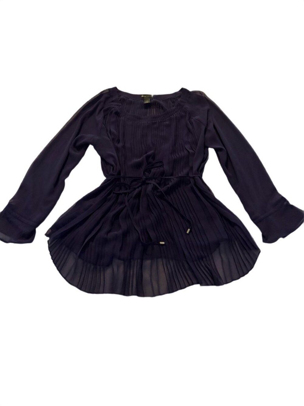Pleated chiffon tunic blouse, dark purple